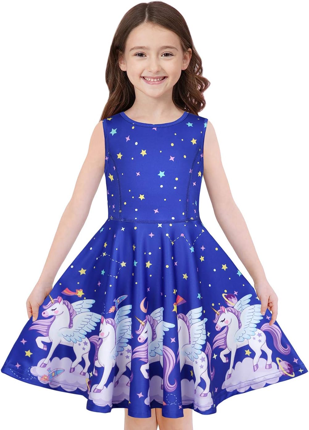 Quedoris Girls' Unicorn Print Twirly Dress