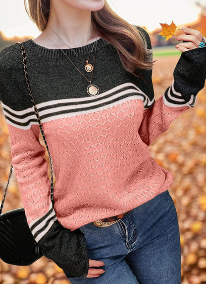 Girls' Color Block Striped Sweater