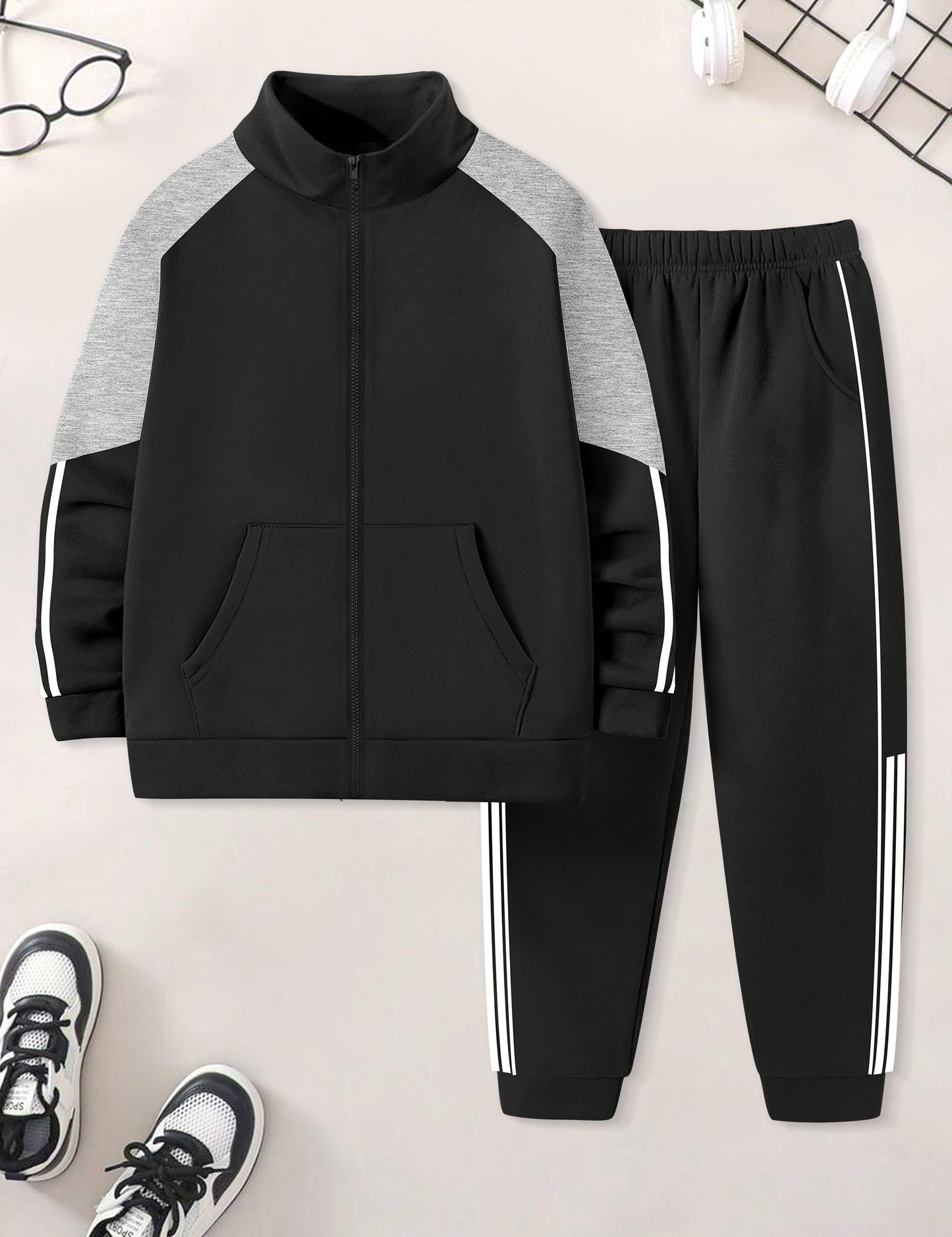 NECIOUS Boys' Zip-Up Jacket & Sweatpants Set