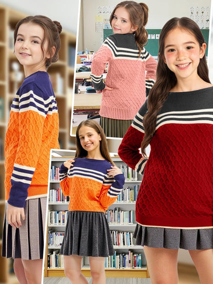 Girls' Color Block Striped Sweater