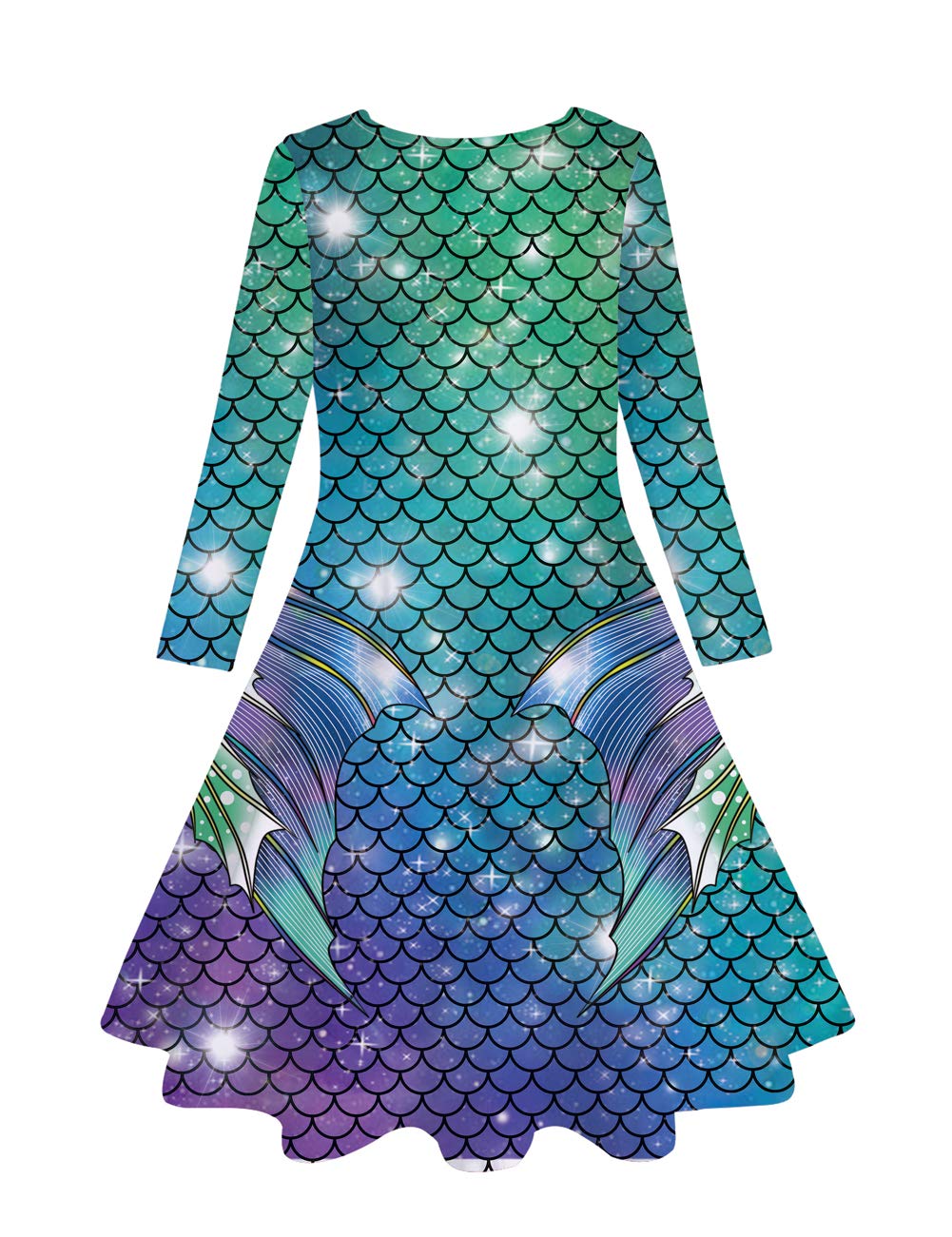 Funnycokid Girls' Butterfly & Mermaid Long Sleeve Dress