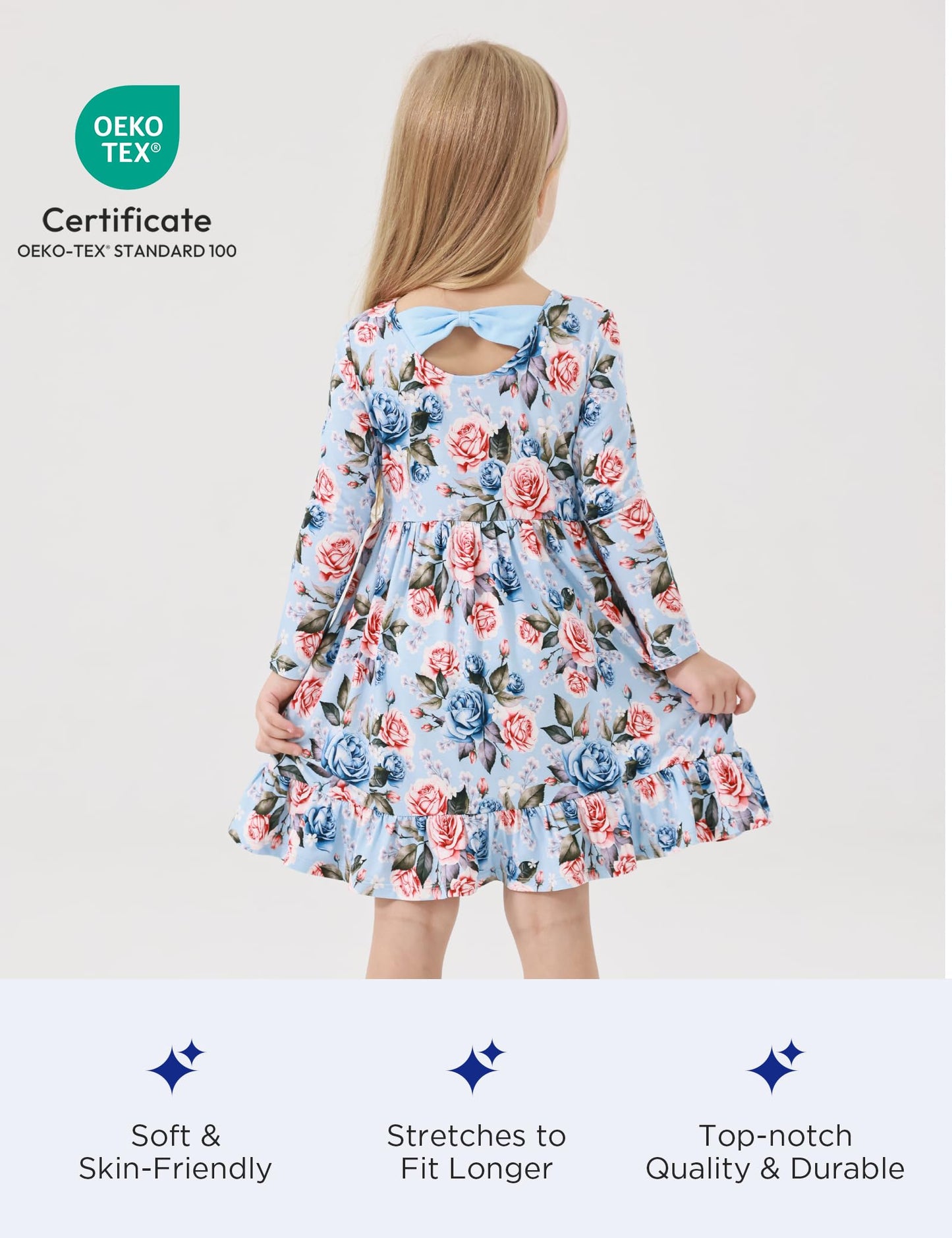 Bamboo Viscose Girls' Long Sleeve Twirl Dress