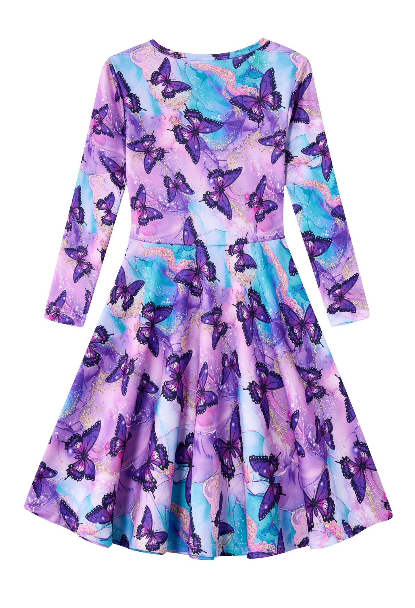 Funnycokid Girls' Butterfly & Mermaid Long Sleeve Dress