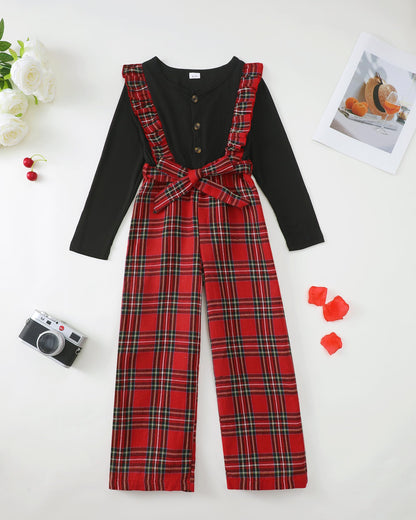 Girls Ruffle Sleeve Jumpsuit – Belted Wide Leg Romper