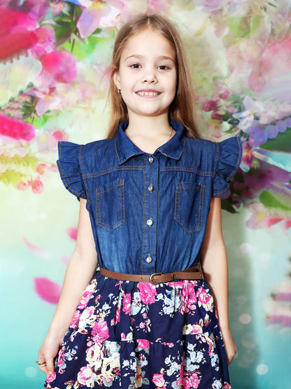 YJ.GWL Girls' Denim Flower Princess Dress