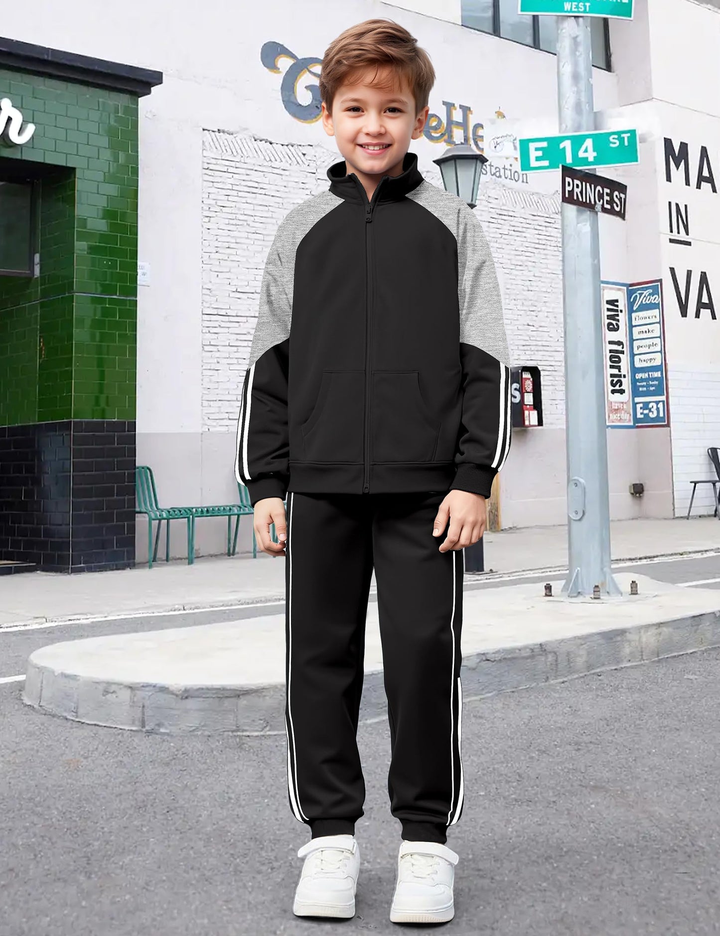 NECIOUS Boys' Zip-Up Jacket & Sweatpants Set