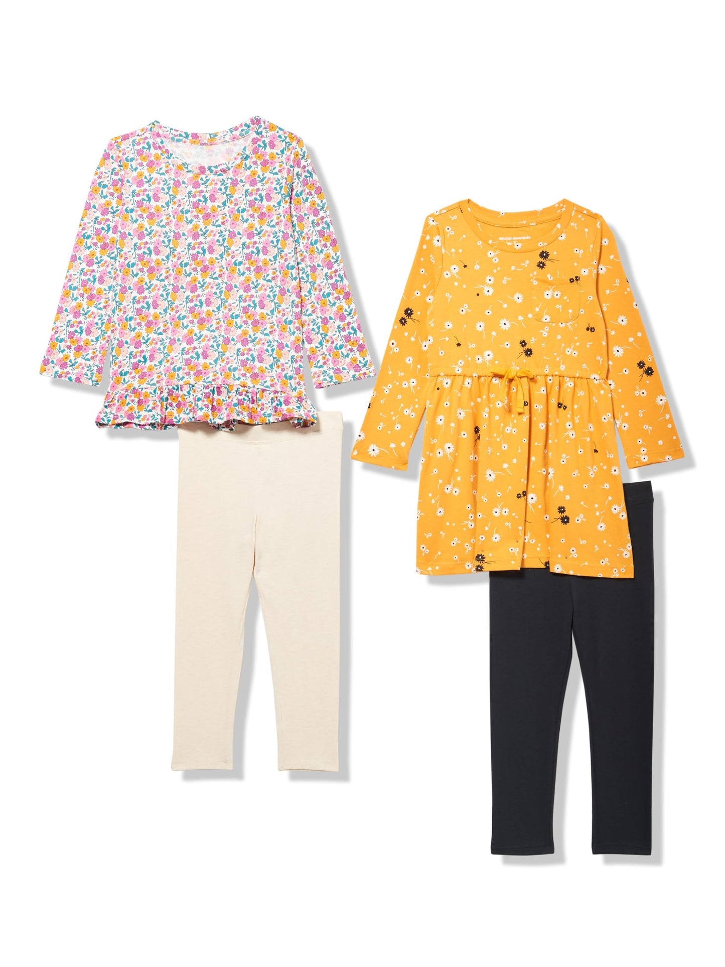 Amazon Essentials Girls' 4-Pack Long-Sleeve Outfit Set