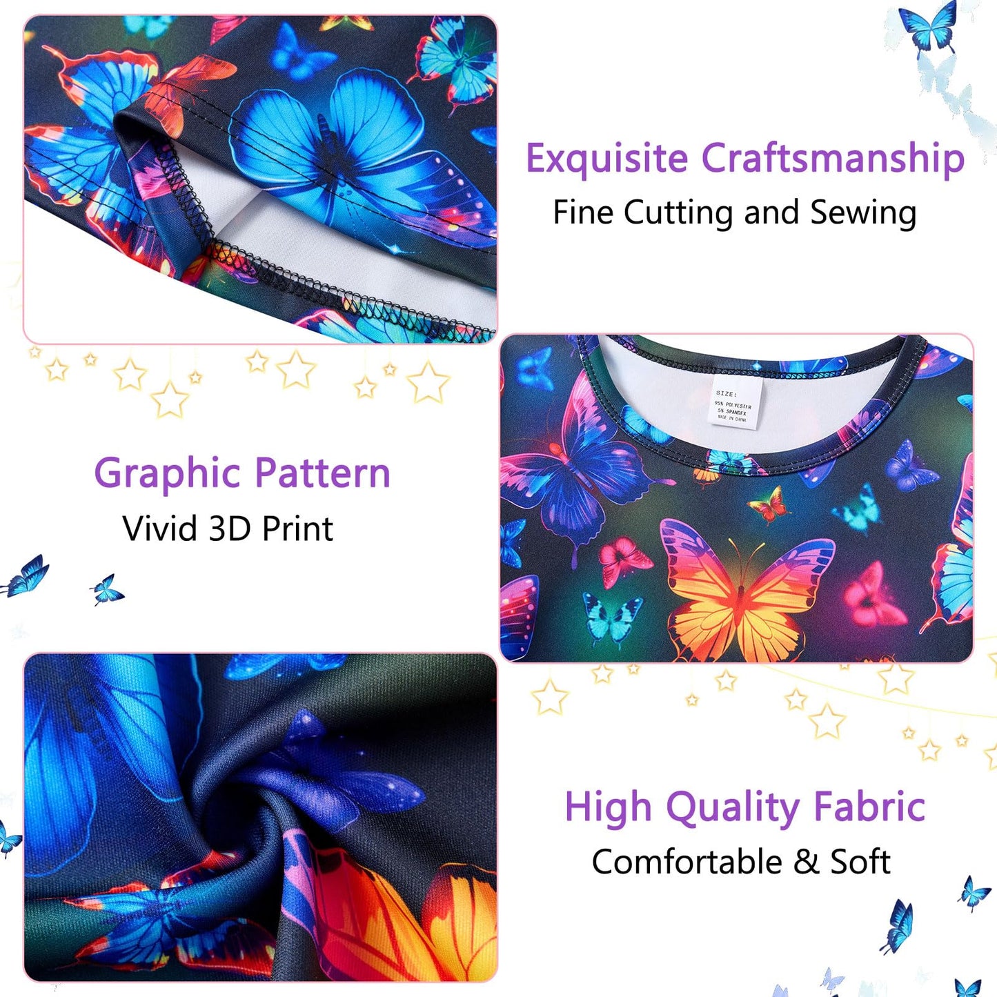 Funnycokid Girls' Butterfly & Mermaid Long Sleeve Dress