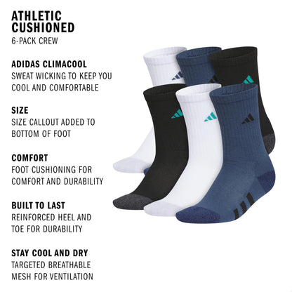 adidas Youth 6-Pack Cushioned Crew Socks