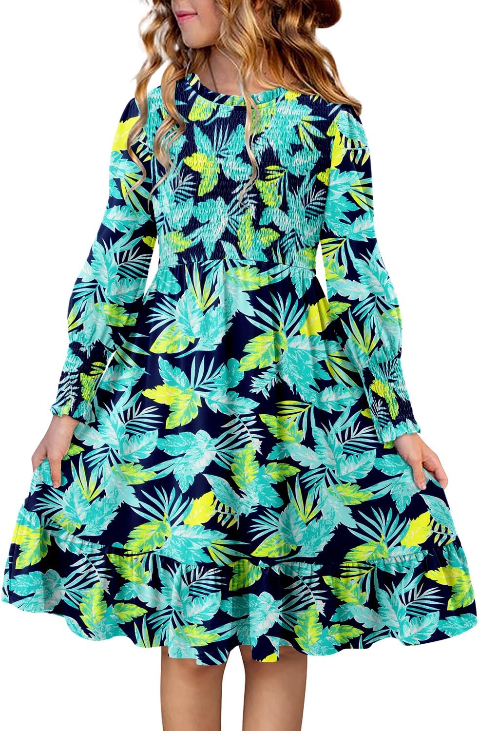 Yoklass Girls' Smocked Puff Sleeve Dress