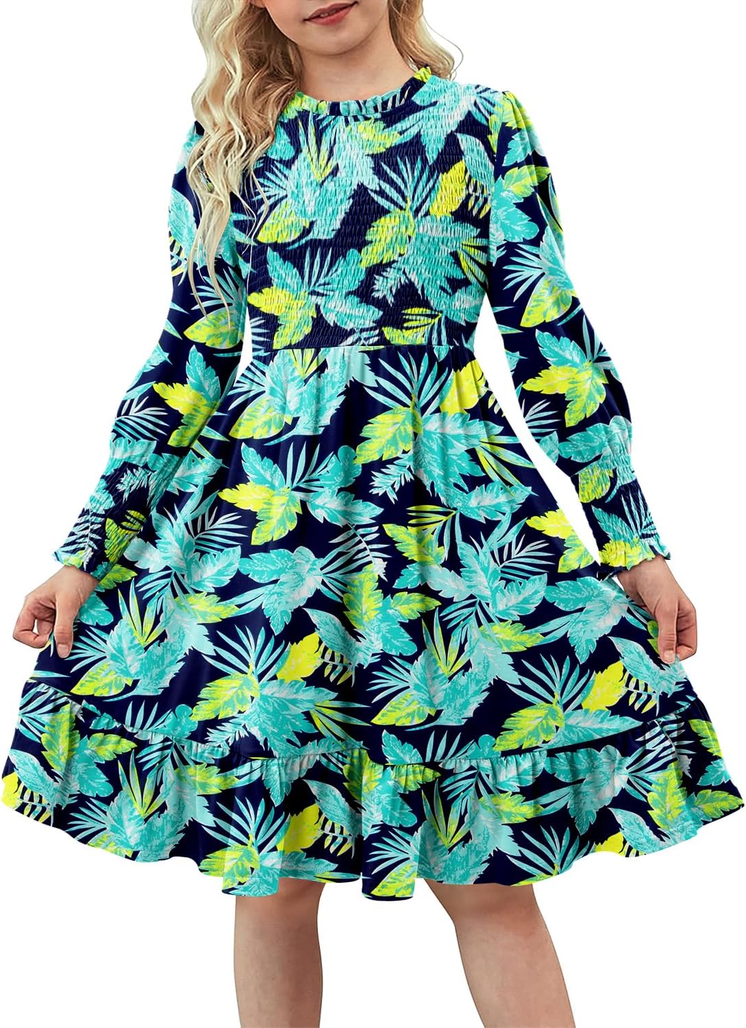 Yoklass Girls' Smocked Puff Sleeve Dress