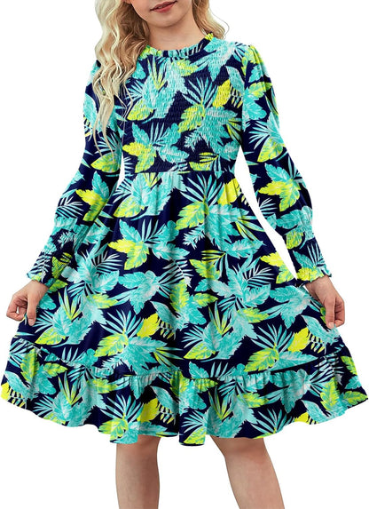 Yoklass Girls' Smocked Puff Sleeve Dress