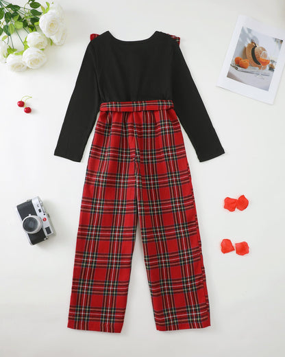 Girls Ruffle Sleeve Jumpsuit – Belted Wide Leg Romper