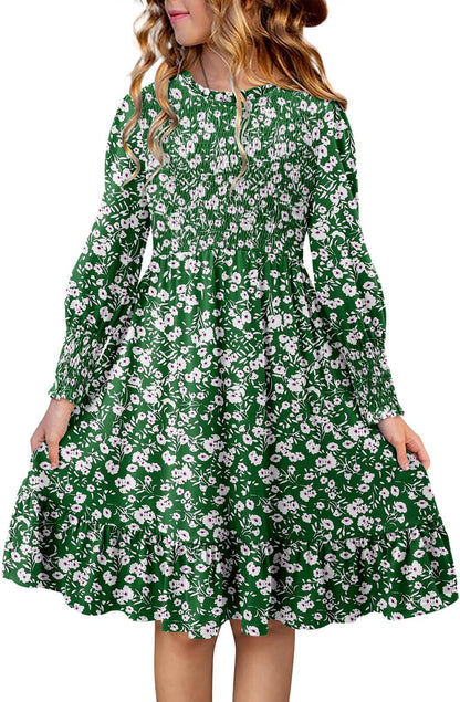 Yoklass Girls' Smocked Puff Sleeve Dress