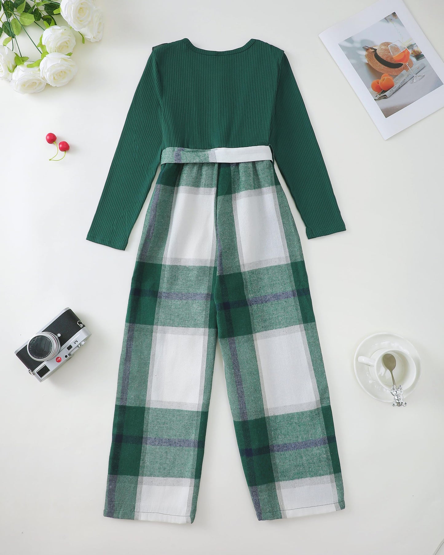 Girls Ruffle Sleeve Jumpsuit – Belted Wide Leg Romper