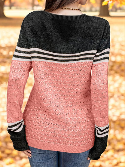 Girls' Color Block Striped Sweater