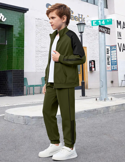 NECIOUS Boys' Zip-Up Jacket & Sweatpants Set