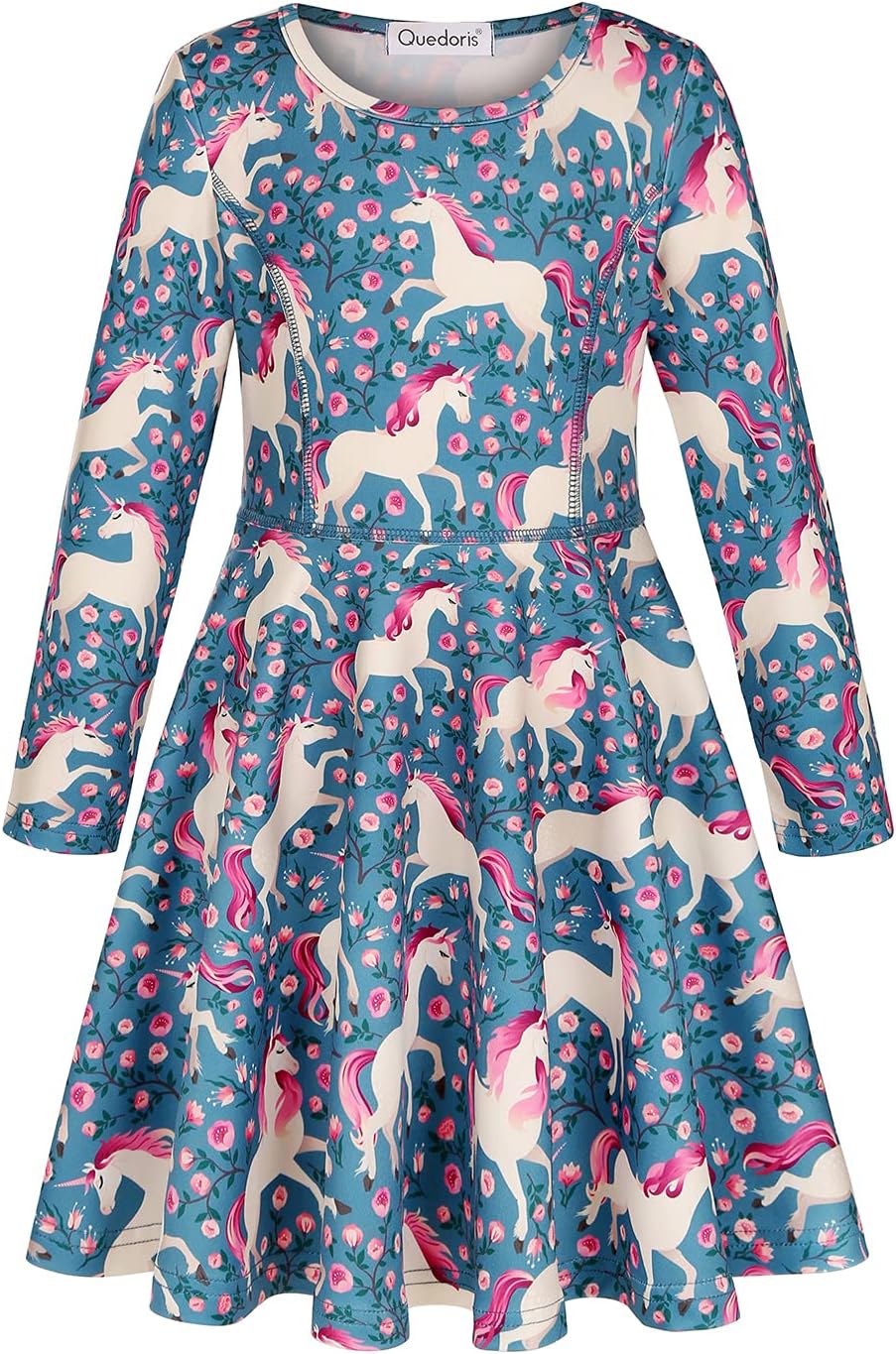 Quedoris Girls' Unicorn Print Twirly Dress