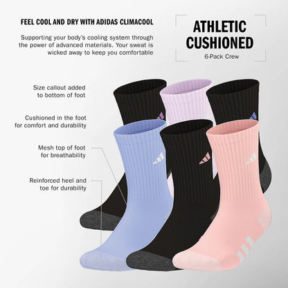 adidas Youth 6-Pack Cushioned Crew Socks