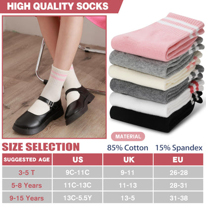 MOGGEI Girls' 6-Pack Athletic Crew Socks