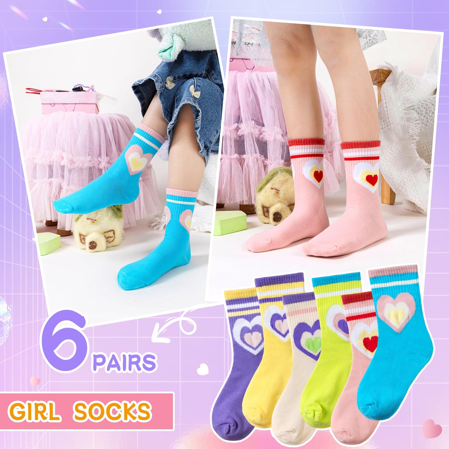 Eyean Girls' 6-Pack Cotton Crew Socks