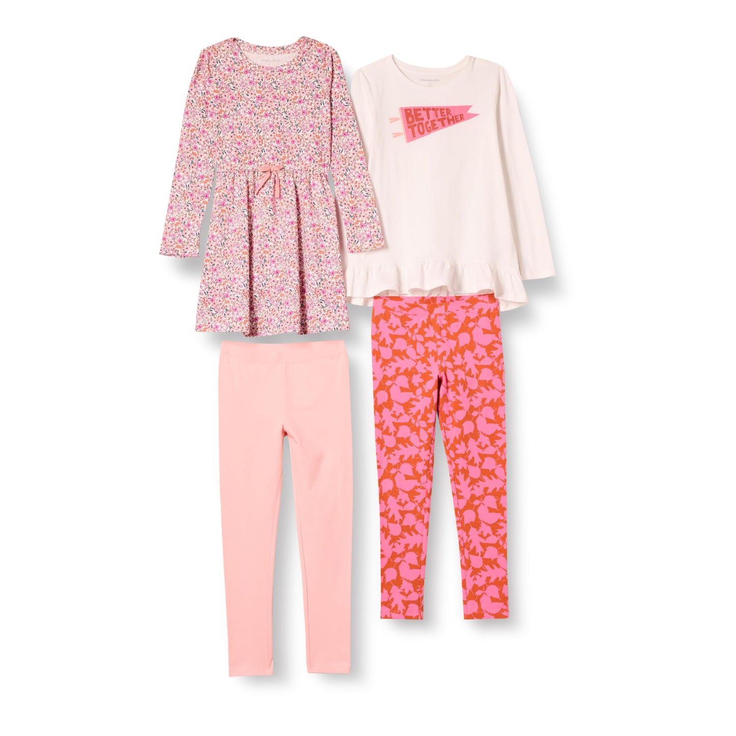 Amazon Essentials Girls' 4-Pack Long-Sleeve Outfit Set