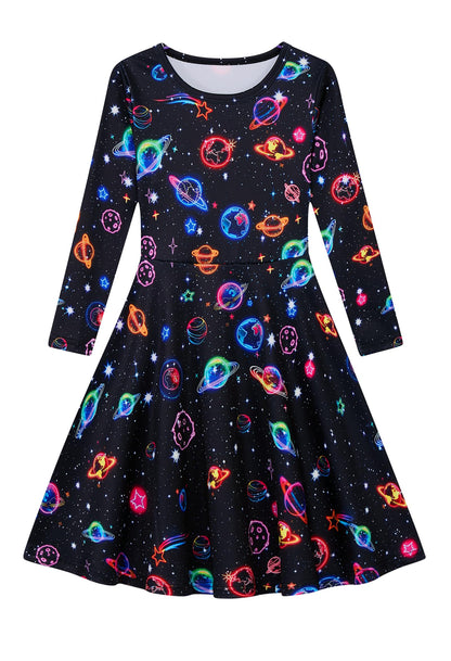 Funnycokid Girls' Butterfly & Mermaid Long Sleeve Dress