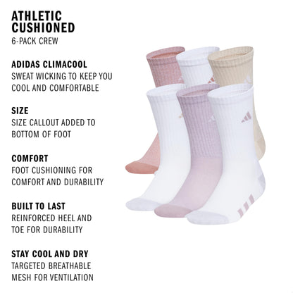 adidas Youth 6-Pack Cushioned Crew Socks