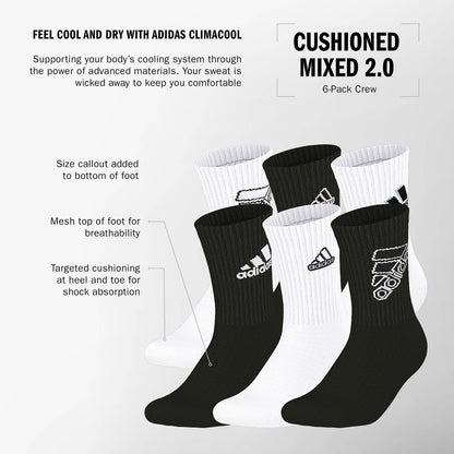 adidas Youth 6-Pack Cushioned Crew Socks