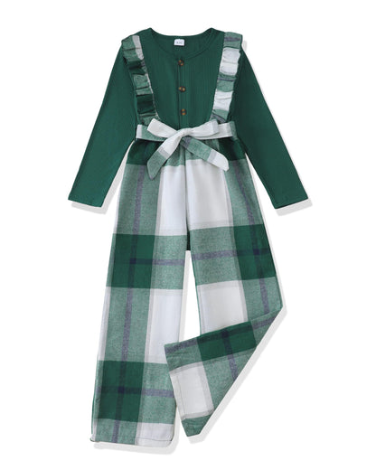 Girls Ruffle Sleeve Jumpsuit – Belted Wide Leg Romper