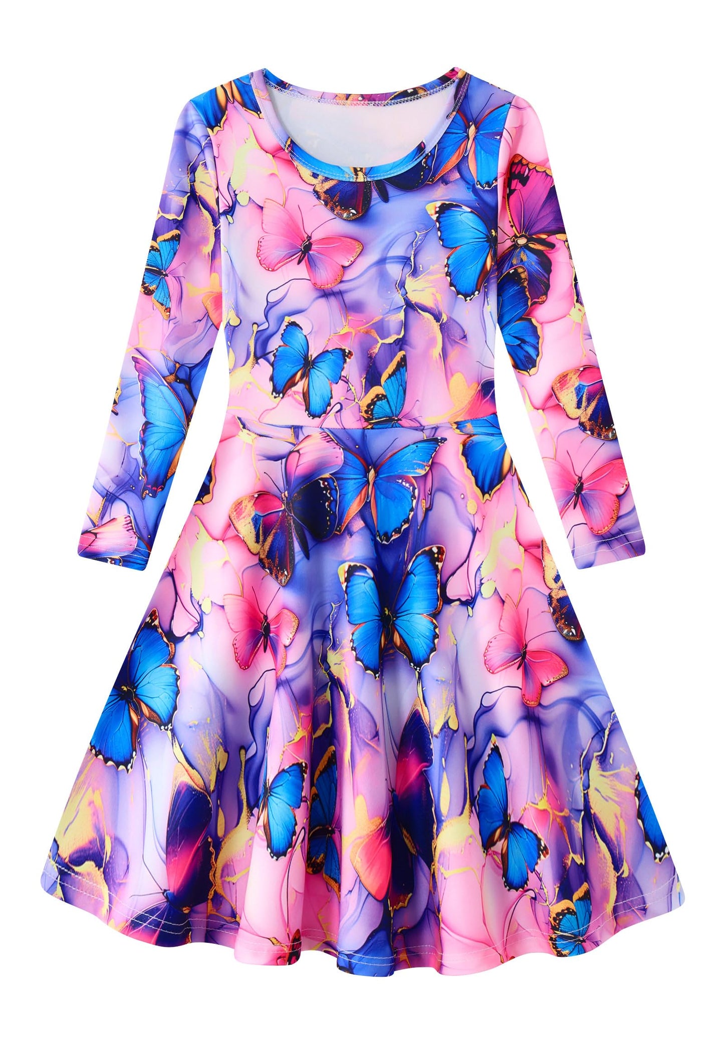Funnycokid Girls' Butterfly & Mermaid Long Sleeve Dress