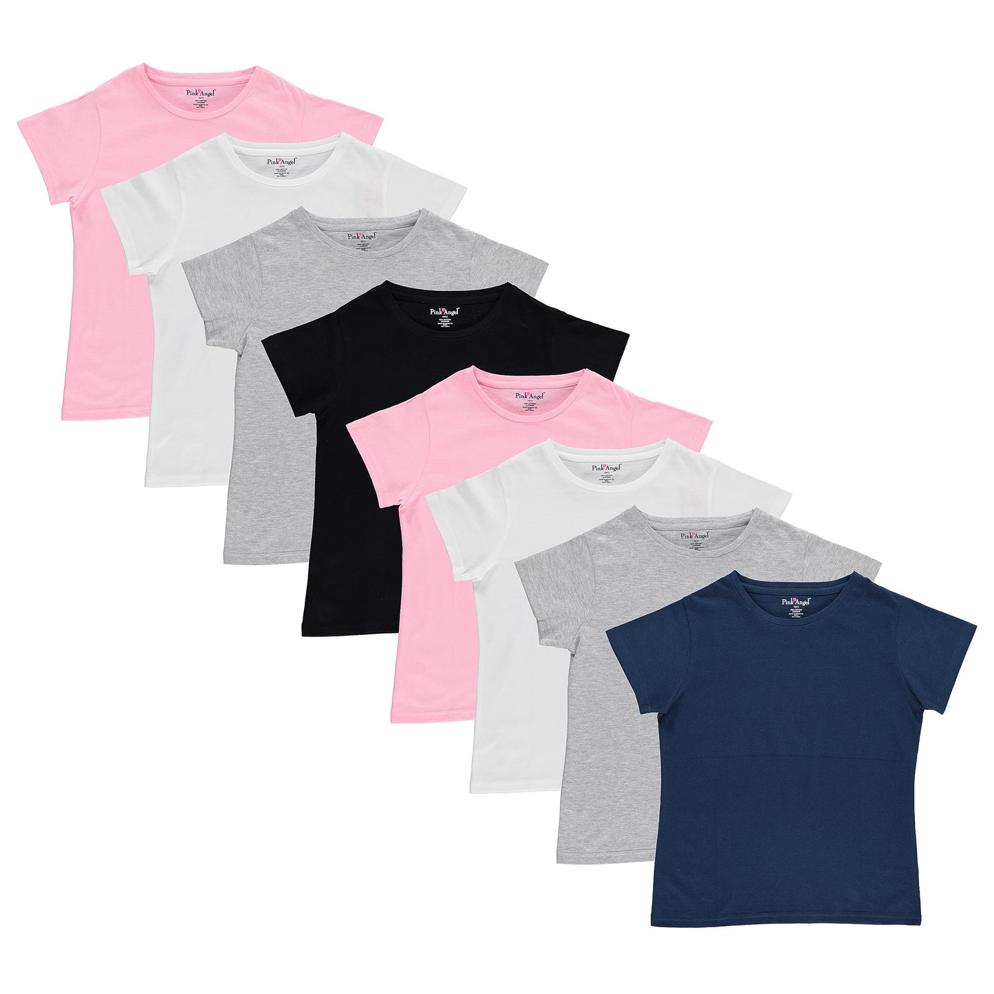 Pink Angel Girls' 8-Pack Cotton T-Shirts