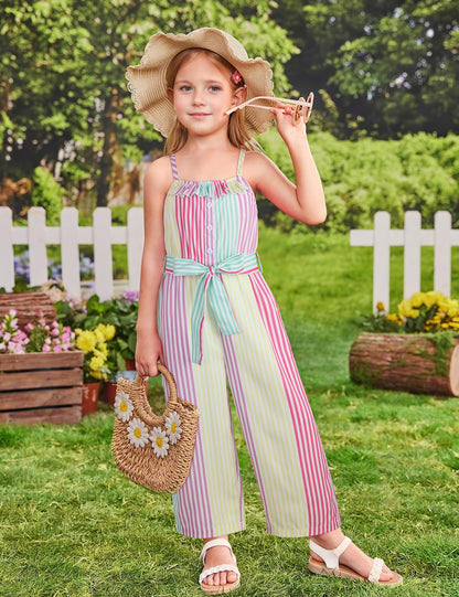 Crazyme Girls Striped Sleeveless Jumpsuit
