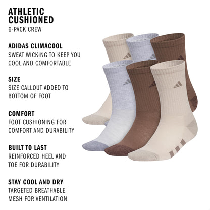 adidas Youth 6-Pack Cushioned Crew Socks