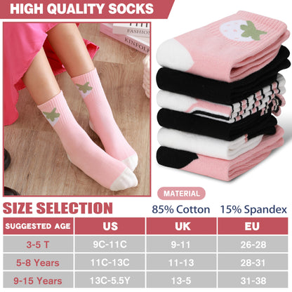 MOGGEI Girls' 6-Pack Athletic Crew Socks