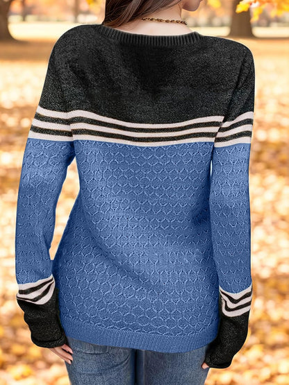 Girls' Color Block Striped Sweater