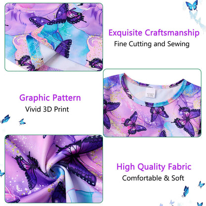 Funnycokid Girls' Butterfly & Mermaid Long Sleeve Dress