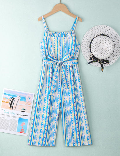 Crazyme Girls Striped Sleeveless Jumpsuit