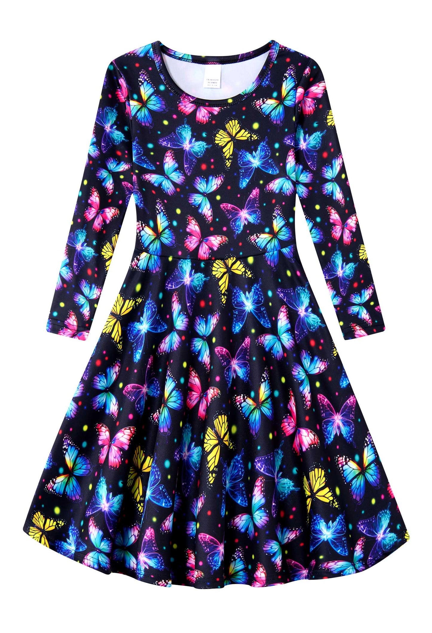 Funnycokid Girls' Butterfly & Mermaid Long Sleeve Dress