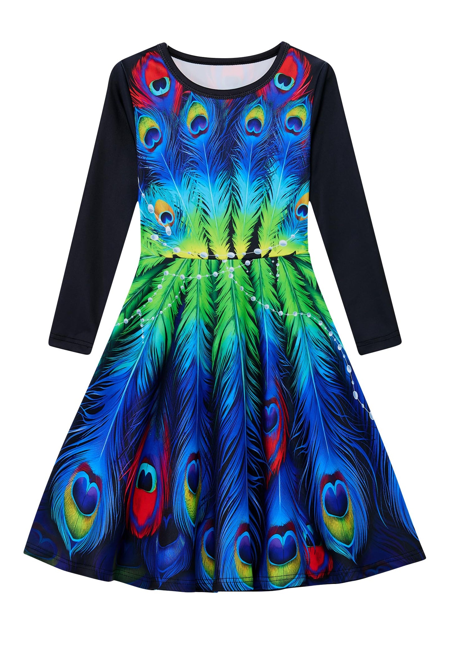 Funnycokid Girls' Butterfly & Mermaid Long Sleeve Dress