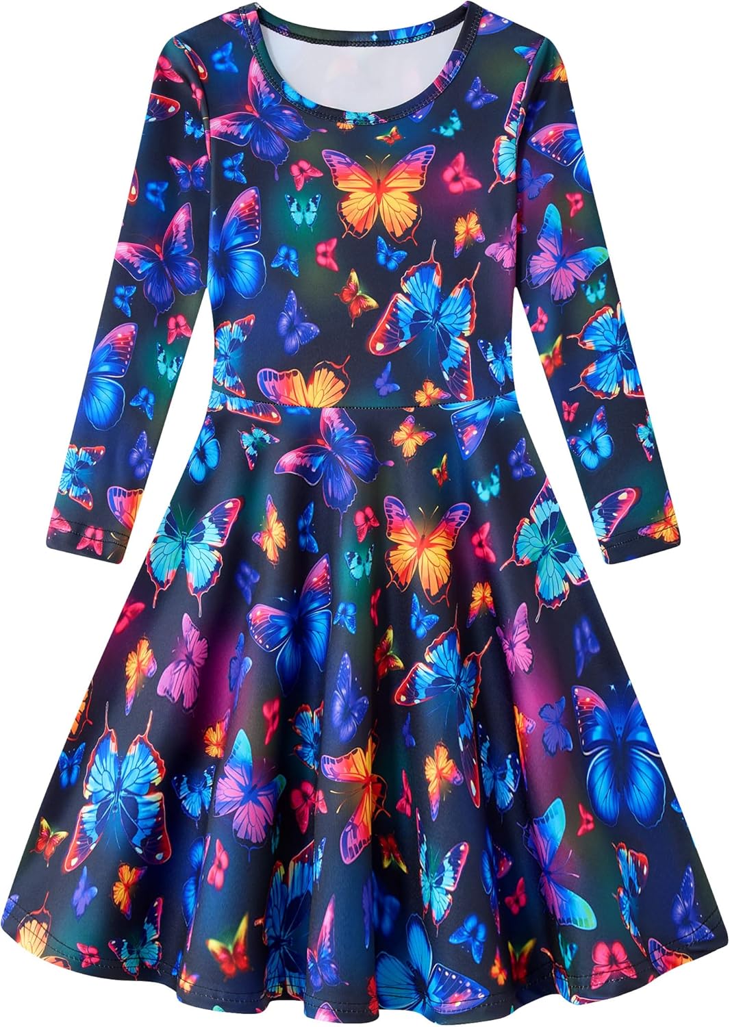 Funnycokid Girls' Butterfly & Mermaid Long Sleeve Dress