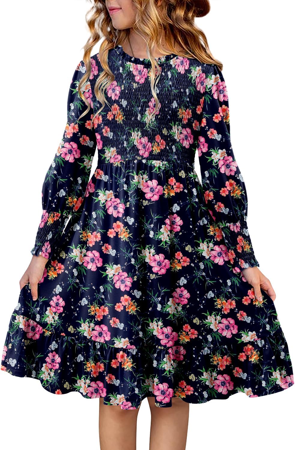 Yoklass Girls' Smocked Puff Sleeve Dress