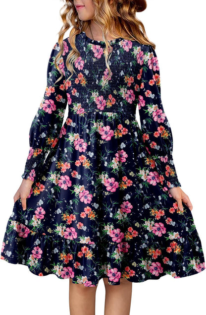 Yoklass Girls' Smocked Puff Sleeve Dress