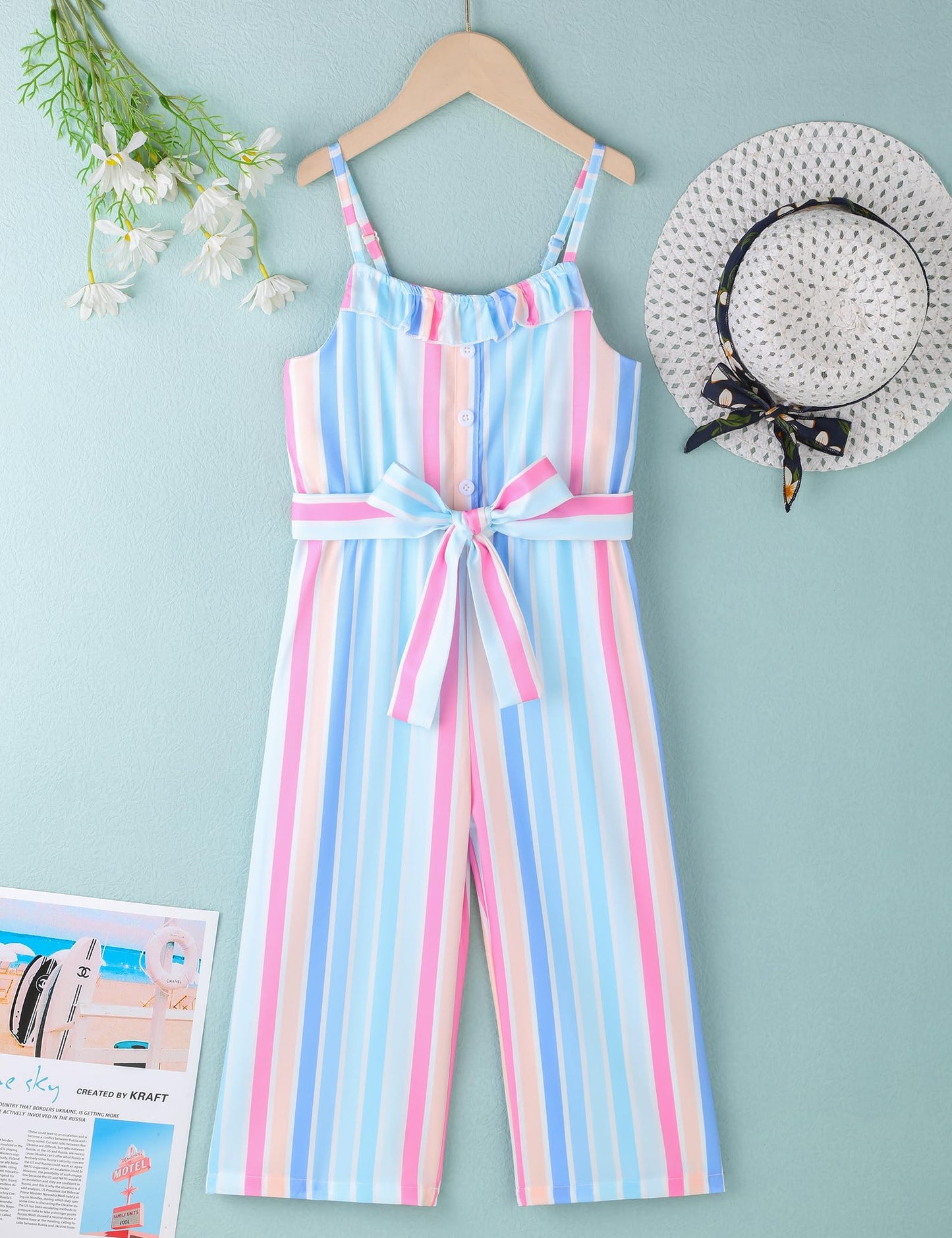 Crazyme Girls Striped Sleeveless Jumpsuit