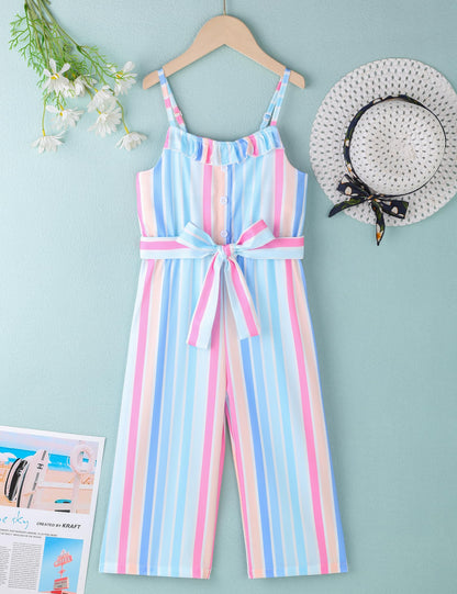 Crazyme Girls Striped Sleeveless Jumpsuit