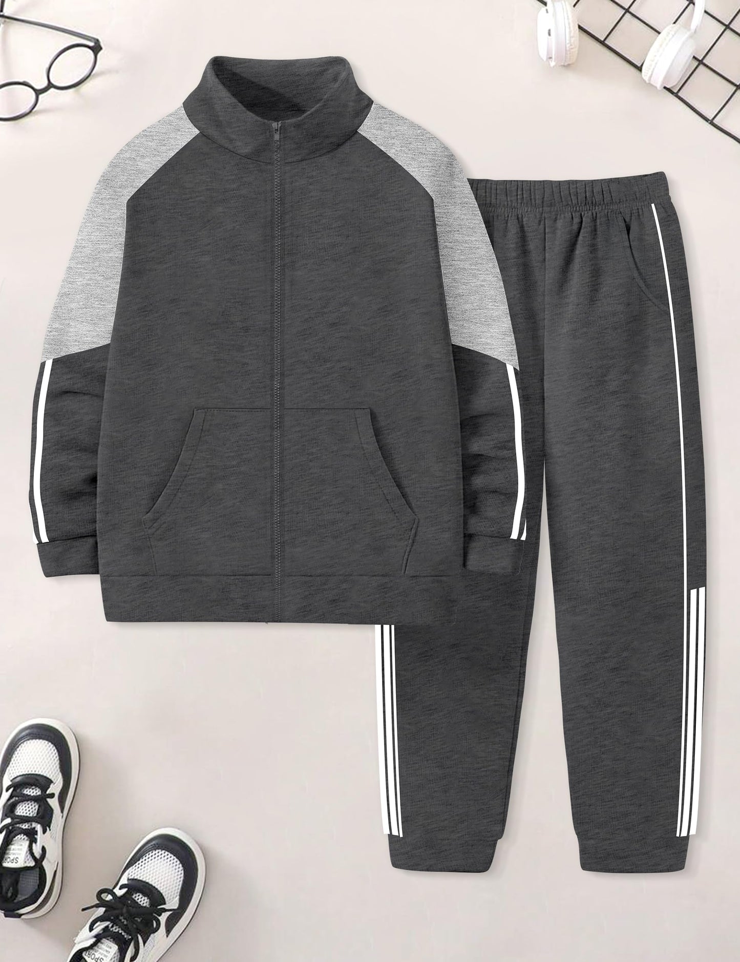NECIOUS Boys' Zip-Up Jacket & Sweatpants Set