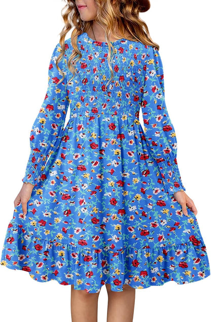 Yoklass Girls' Smocked Puff Sleeve Dress