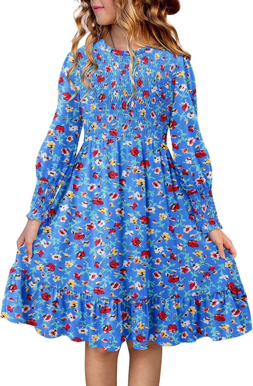 Yoklass Girls' Smocked Puff Sleeve Dress
