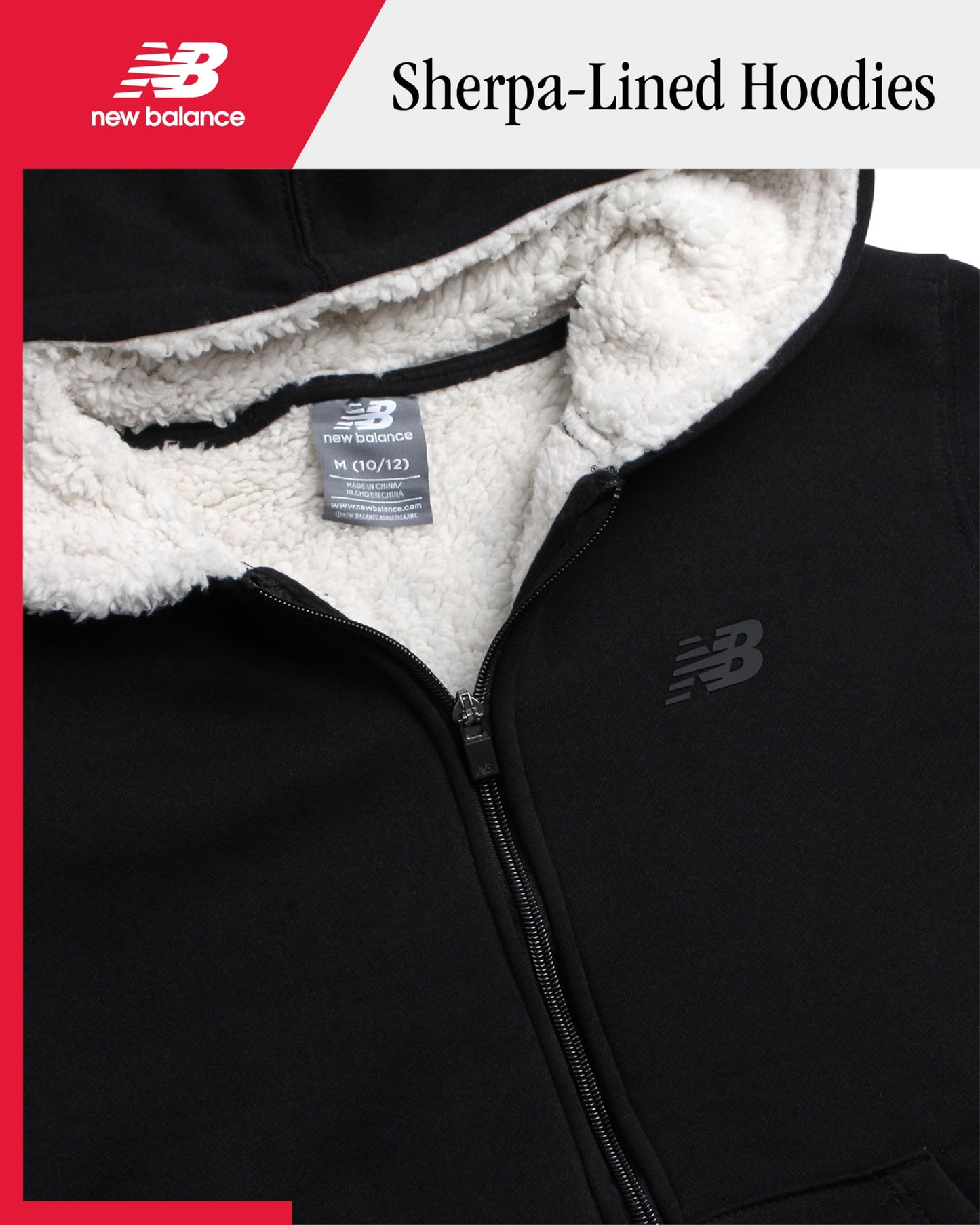 New Balance Boys' Sherpa-Lined Zip Hoodie