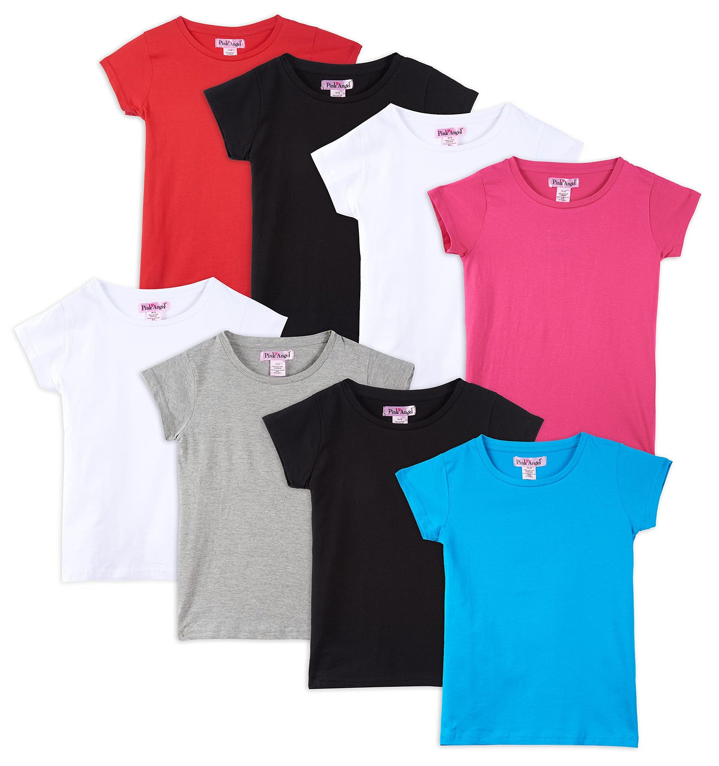Pink Angel Girls' 8-Pack Cotton T-Shirts